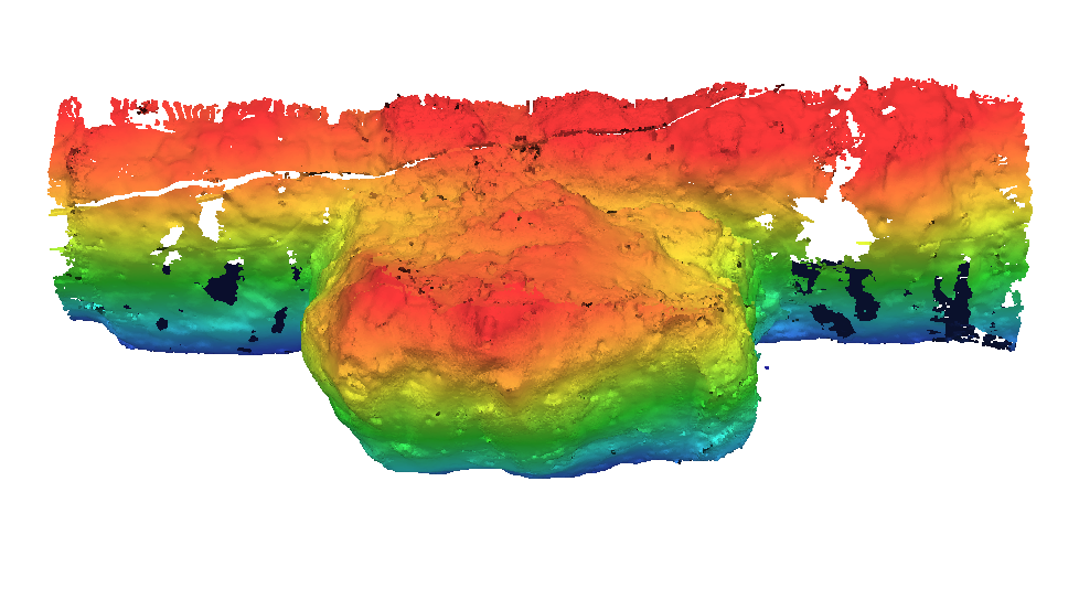 Vista frontal de una nube de puntos altimétrica utilizada como entrada geométrica